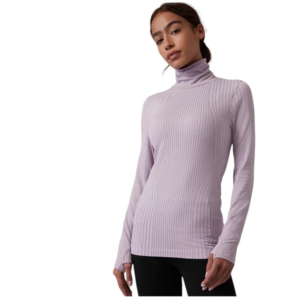 Athleta Flurry Endeavor Turtleneck Seamless Stretchy Lavender Gray Active Medium